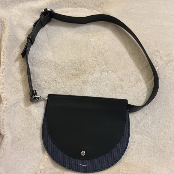 Theory Post Saddle Leather and Denim Waist/Hip/Belt Bag - Picture 2 of 13